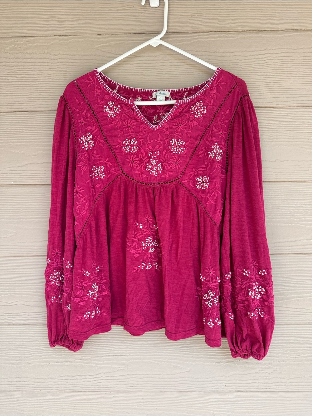 Sundance Catalog Womens Pink Embroidered Boho Blouse Top Size XL (B27)